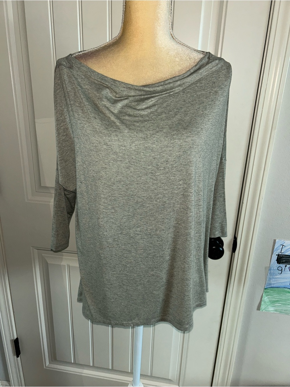 NEW Hard Tail Light Gray Boatneck Elbow Sleeve Top Sz M